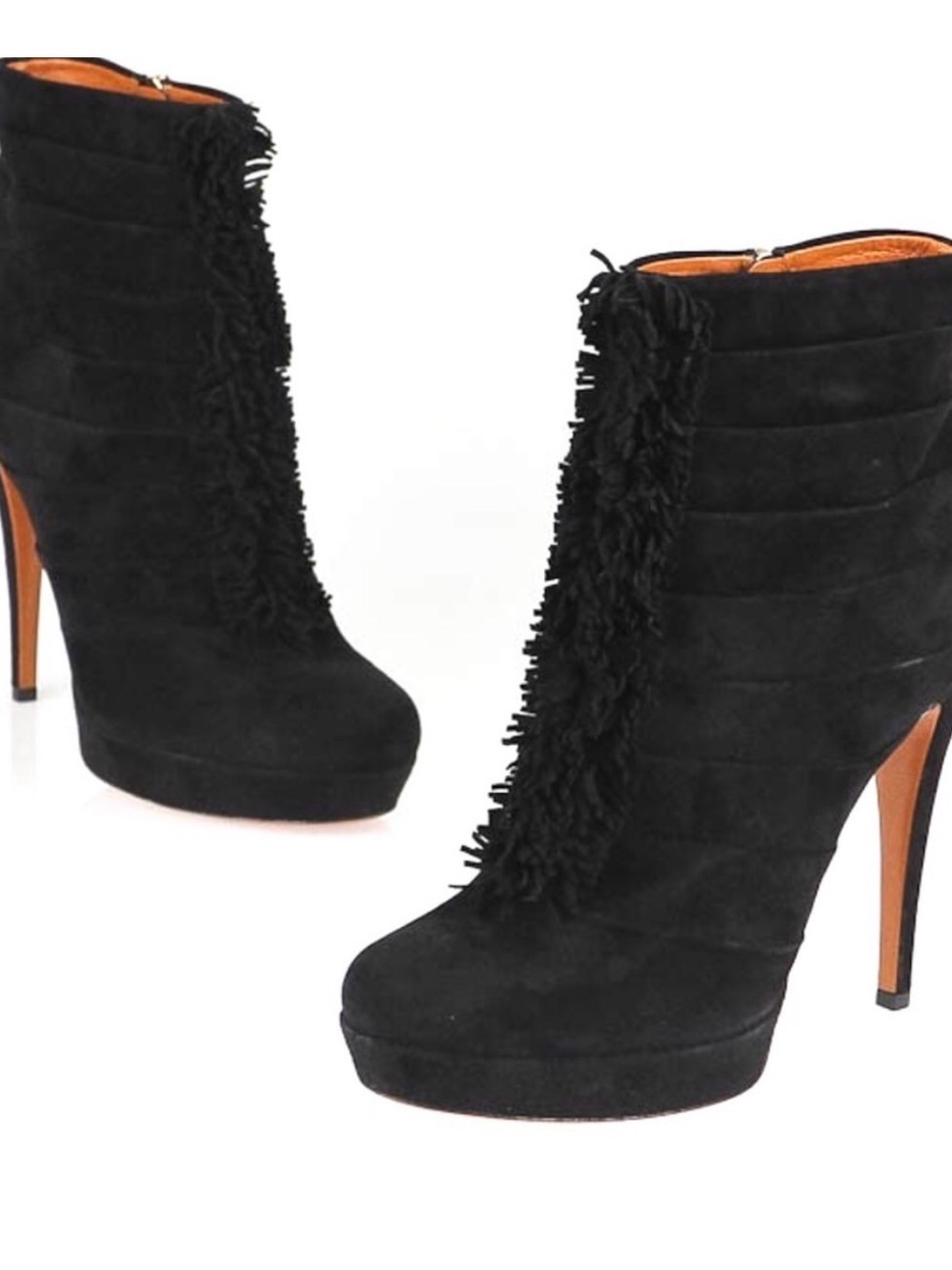 GUCCI Black Fringe Suede Platform Ankle Boots - Women